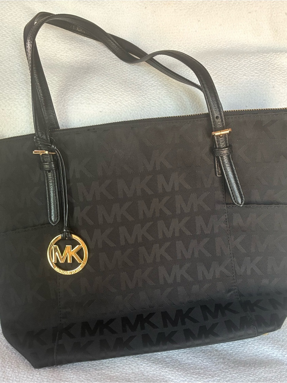 MICHAEL Michael Kors Black MK Logo Tote with Gold Charm